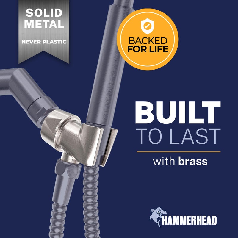 HammerHead Showers حامل رأس الدش اليدوي من هامر هيد شاورز® - معدن صلب - نيكل مصقول - حامل عصا دش قابل للتعديل مع خطاف حائط عالمي وكرة محورية نحاسية - حامل رأس دش يدوي - Image 2